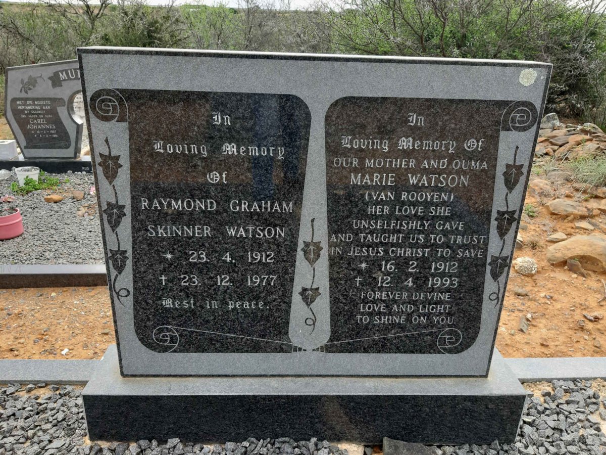 WATSON Raymond Graham Skinner 1912-1977 &amp; Marie VAN ROOYEN 1912-1993