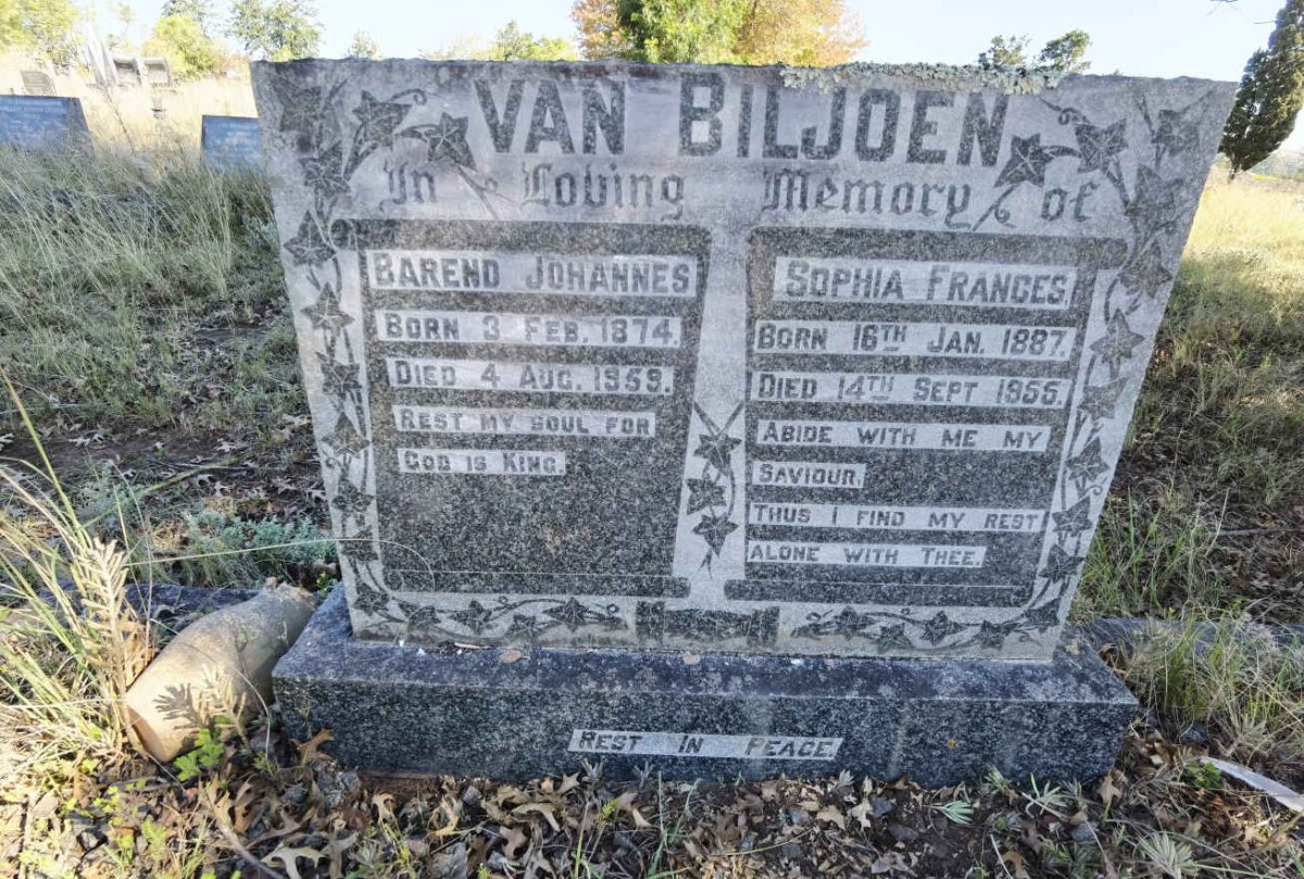 BILJOEN Barend Johannes, van 1874-1959 &amp; Sophia Frances 1887-1955