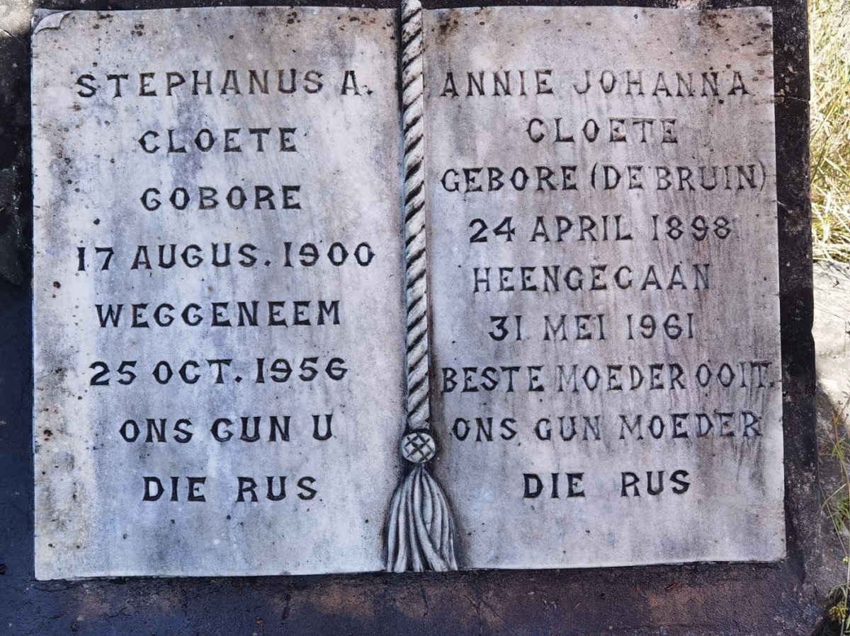 CLOETE Stephanus A. 1900-1956 &amp; Annie Johanna DE BRUIN 1898-1961