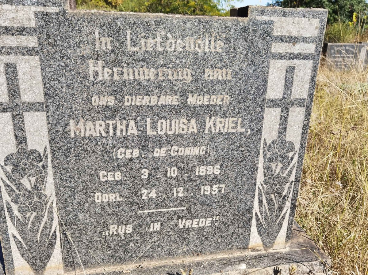 KRIEL Martha Louisa nee DE CONING 1896-1957