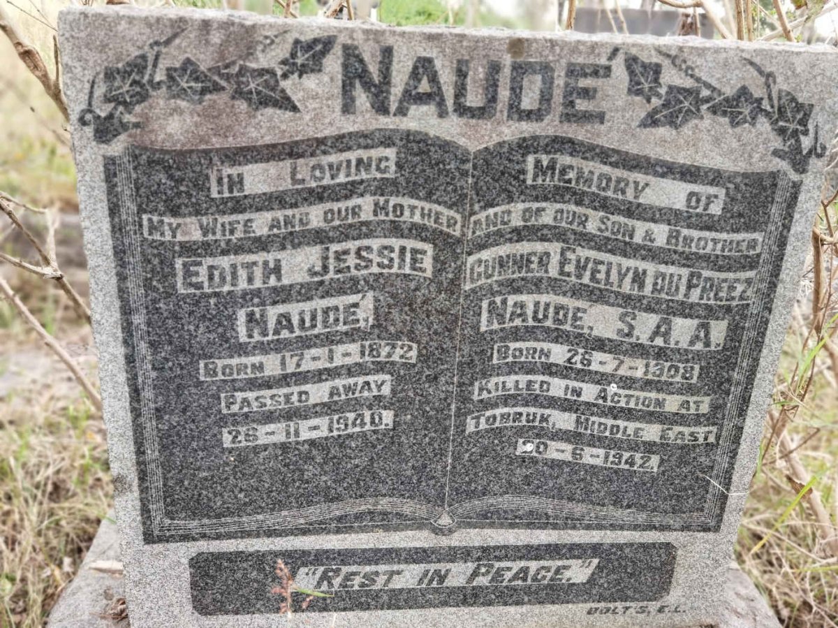 NAUDE Edith Jessie 1872-1940 :: NAUDE Evelyn du Preez 1908-1942
