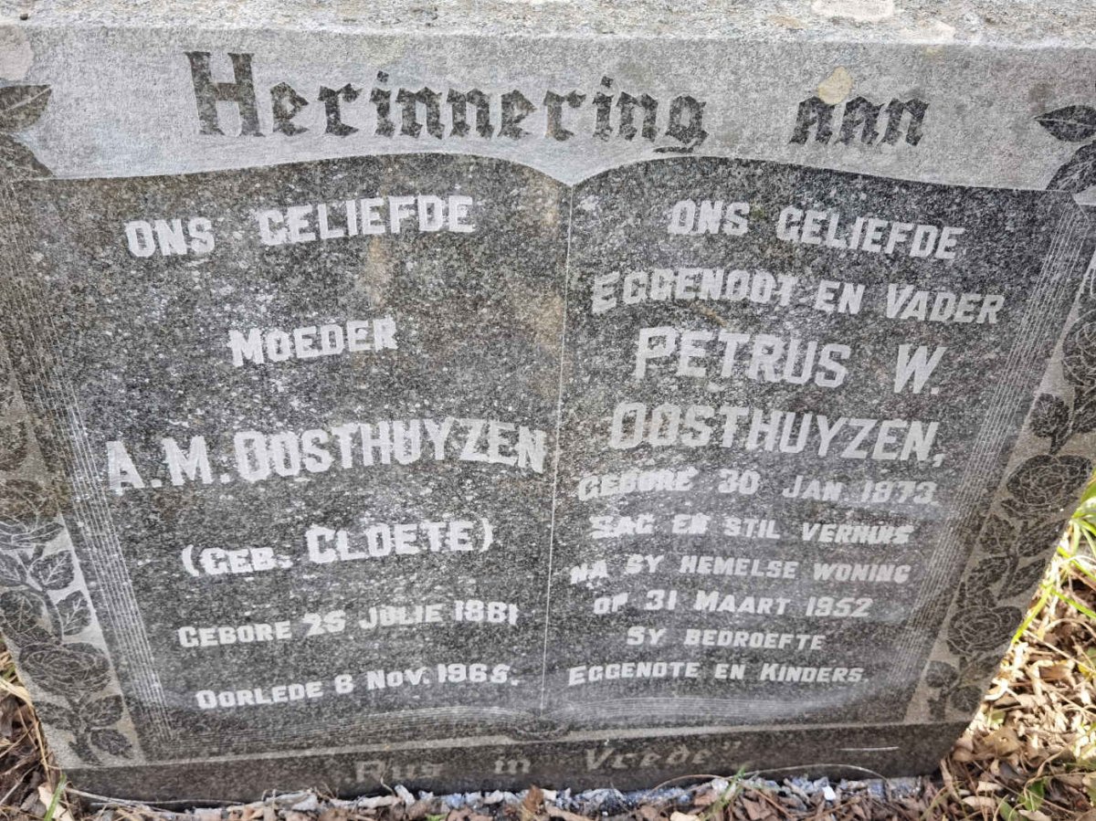 OOSTHUYSEN Petrus W. 1873-1952 &amp; A.M. CLOETE 1881-1965
