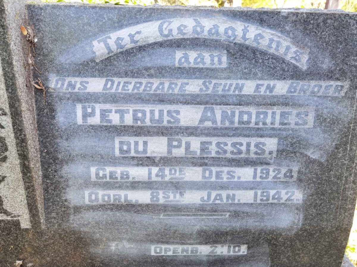 PLESSIS Petrus Andries, du 1924-1942