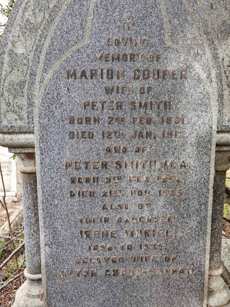 SMITH Peter 1856-1935 &amp; Marion COUPER 1861-1912 :: ANGUS-LEPPAN Irene Muriel 1896-1935