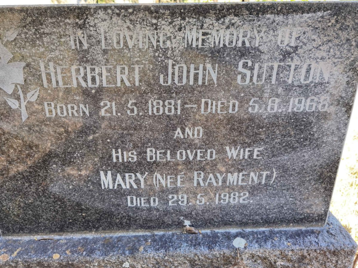SUTTON Herbert John 1881-1968 &amp; Mary RAYMENT -1982