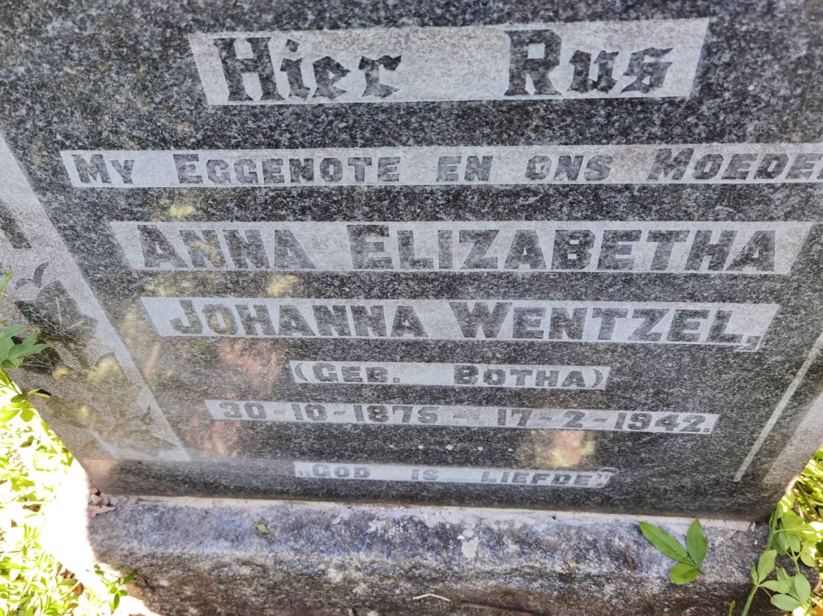 WENTZEL Anna Elizabetha Johanna nee BOTHA 1875-1942