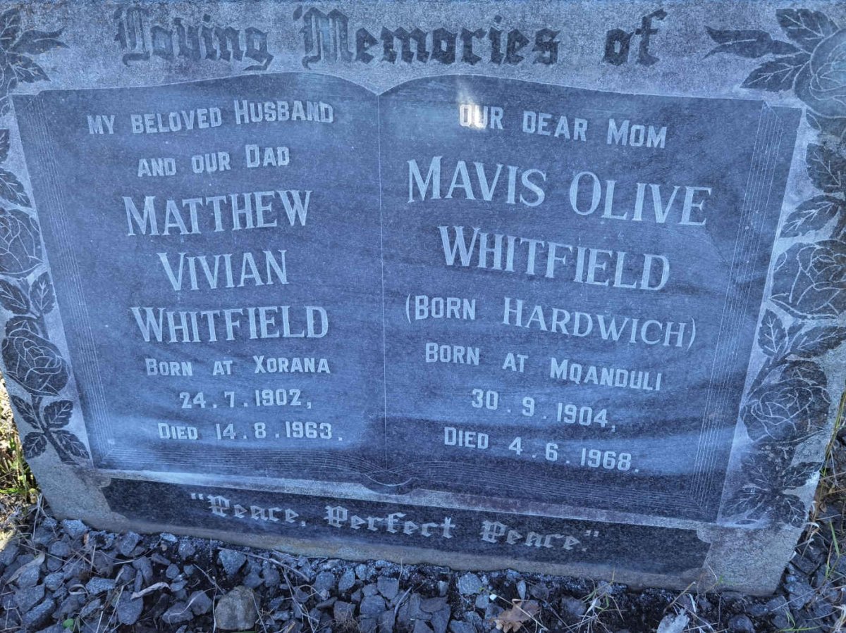WHITFIELD Matthew Vivian 1902-1963 &amp; Mavis Olive HARDWICH 1904-1968