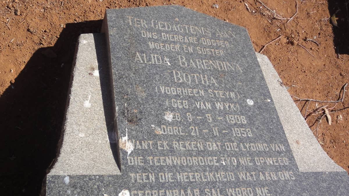 BOTHA Alida Barendina formerly STEYN nee VAN WYK 1908-1958