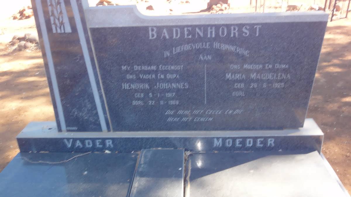 BADENHORST Hendrik Johannes 1917-1968 &amp; Maria Magdelena 1925-