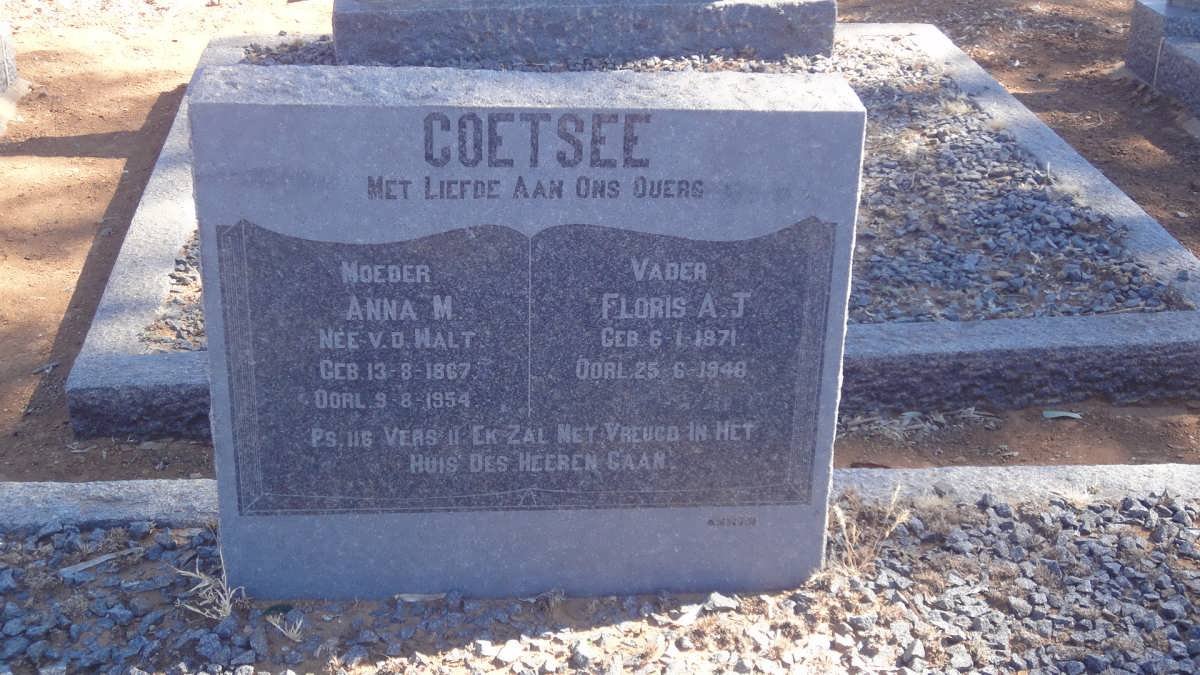 COETSEE Floris A.J. 1871-1948 &amp; Anna M. V.D. WALT 1867-1954