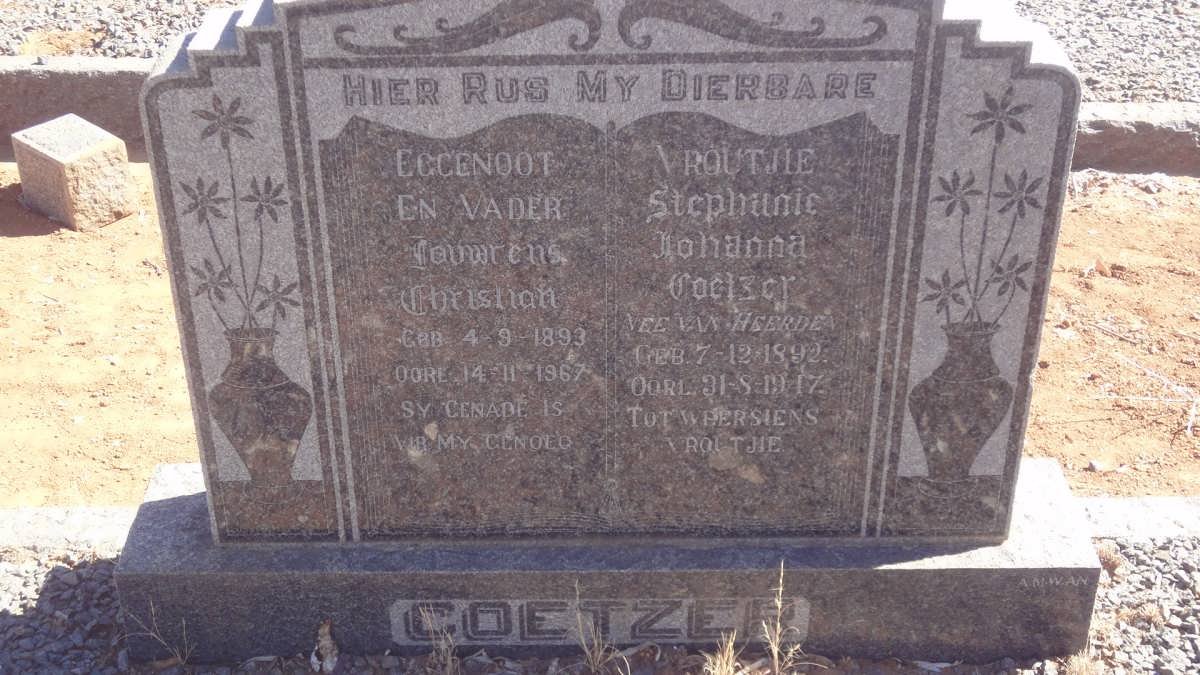 COETZER Louwrens Christian 1893-1967 &amp; Stephanie Johanna VAN HEERDEN 1892-19??