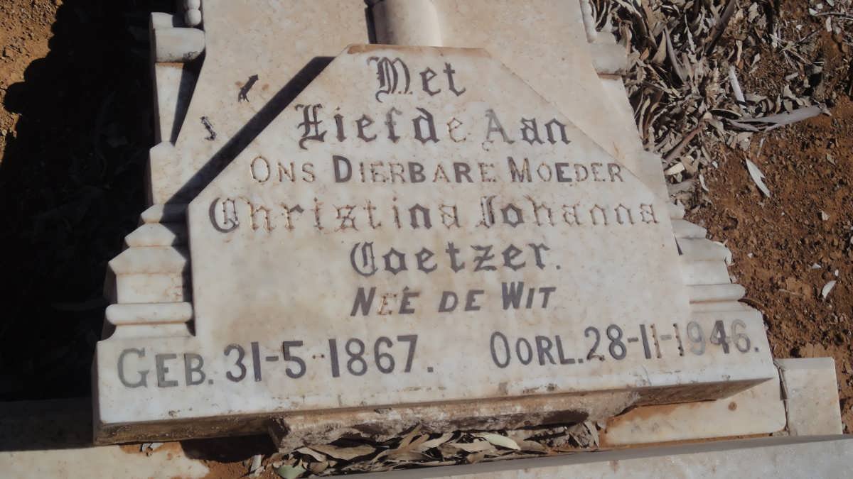 COETZER Christina Johanna nee DE WIT 1867-1946