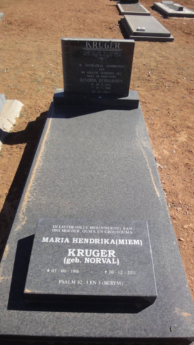 KRUGER Hendrik Bernardus 1908-1990 &amp; Maria Hendrika NORVAL 1916-2011