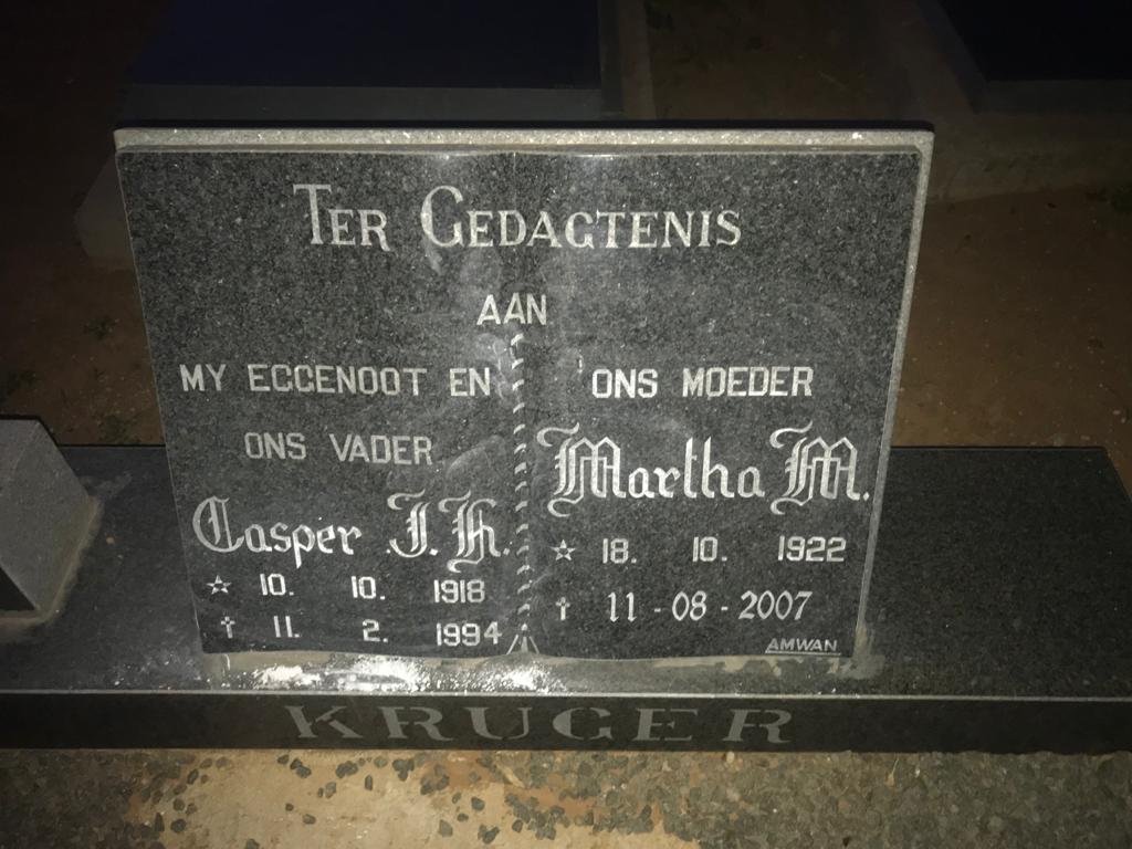 KRUGER Jasper J.?. 1918-1994 &amp; Martha M. 1922-2007