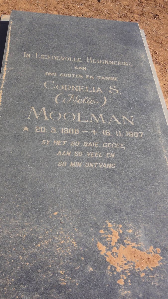 MOOLMAN Cornelia S. 1908-1987