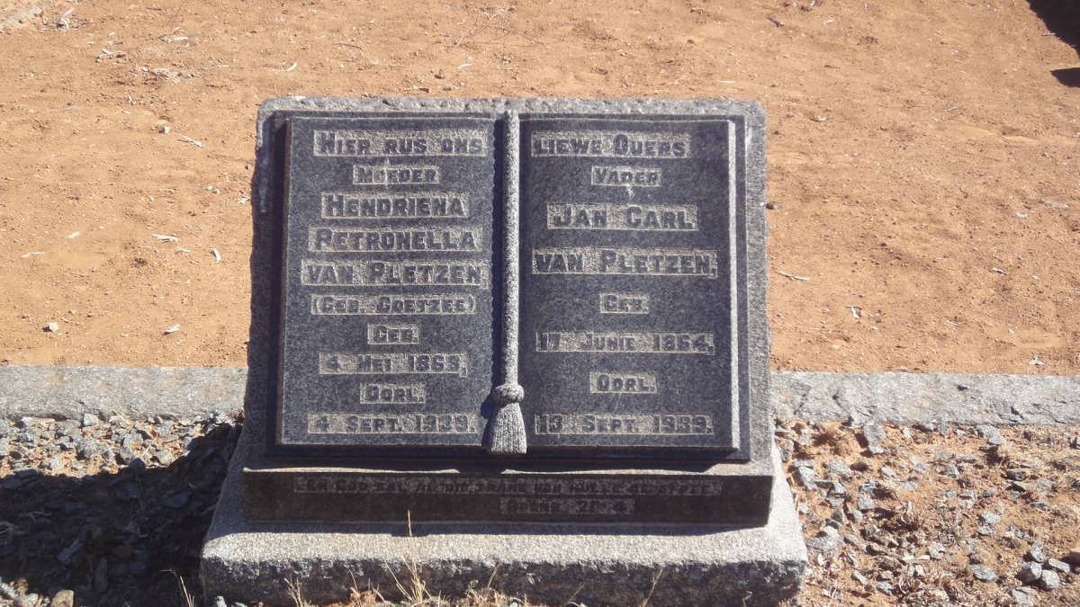 PLETZEN Jan Carl, van 1864-1939 &amp; Hendriena Petronella COETZEE 1868-1939