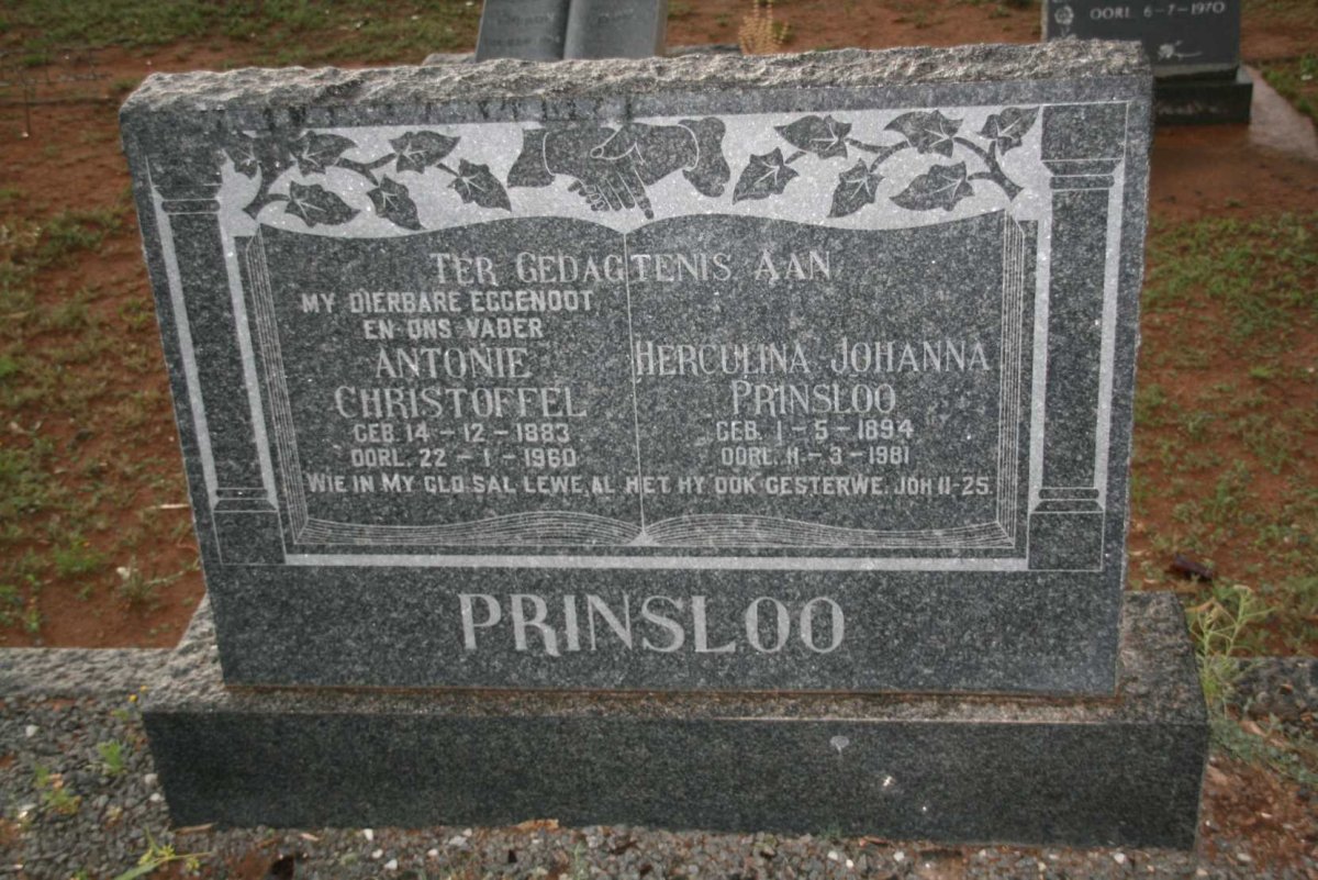 PRINSLOO Antonie Christoffel 1883-1960 &amp; Herculina Johanna 1894-1981