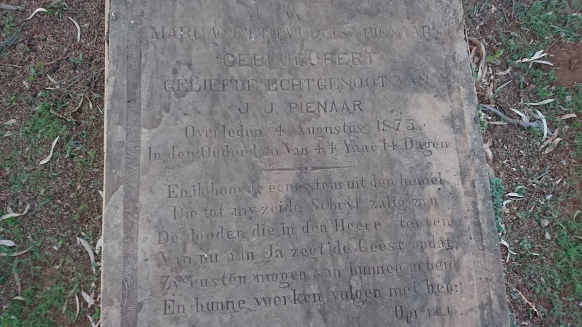 PIENAAR Margarettha Louisa nee JOUBERT -1875