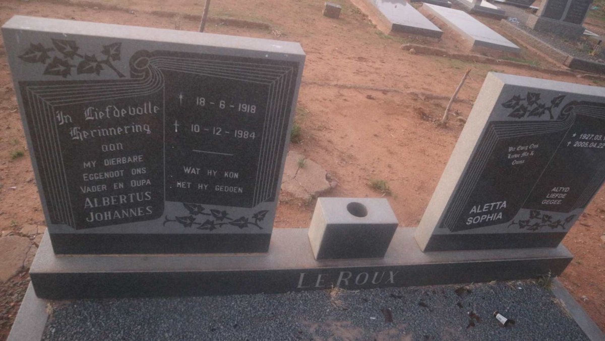 ROUX Albertus Johannes, le 1918-1984 &amp; Aletta Sophia 1927-2005