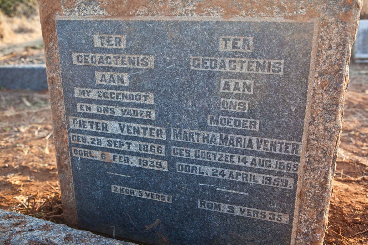 VENTER Pieter 1866-1939 &amp; Martha Maria COETZEE 1865-1959
