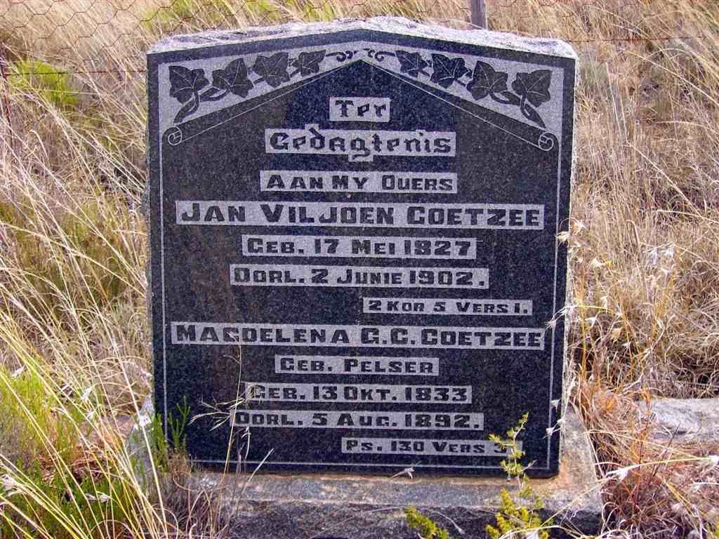COETZEE Jan Viljoen 1827-1902 &amp; Magdelena G.C. PELSER 1833-1892