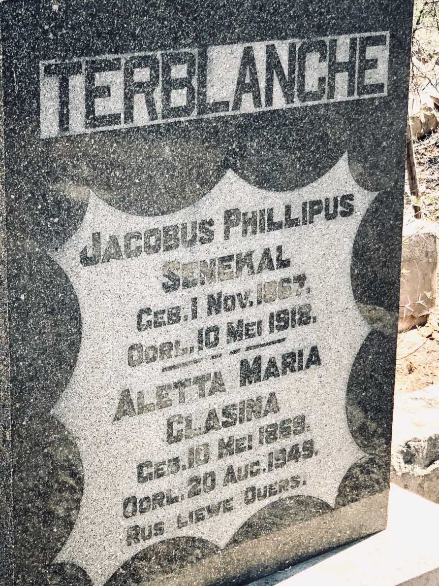 TERBLANCHE Jacobus Phillipus Senekal 1867-1918 &amp; Aletta Maria Classina 1869-1949