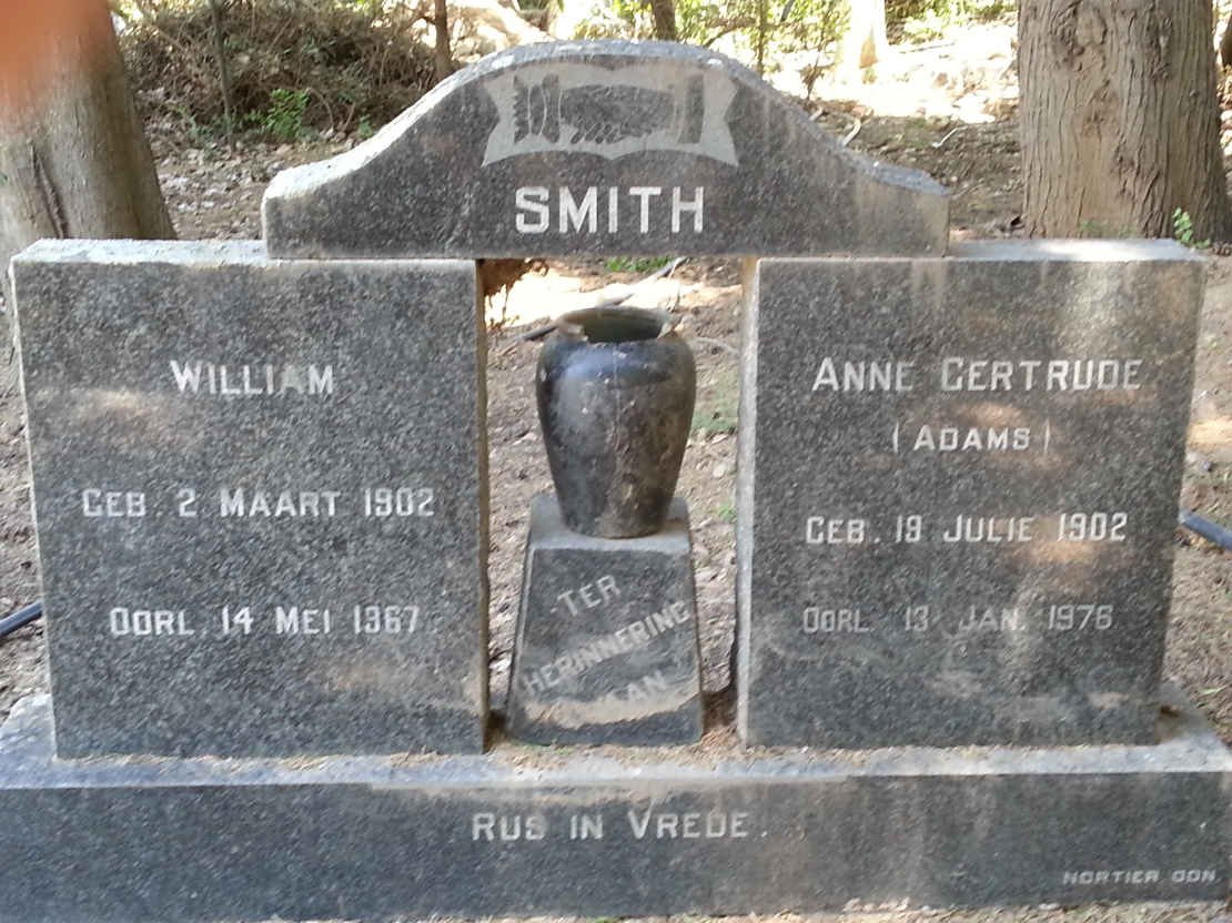 SMITH William 1902-1967 &amp; Anne Gertrude ADAMS 1902-1976