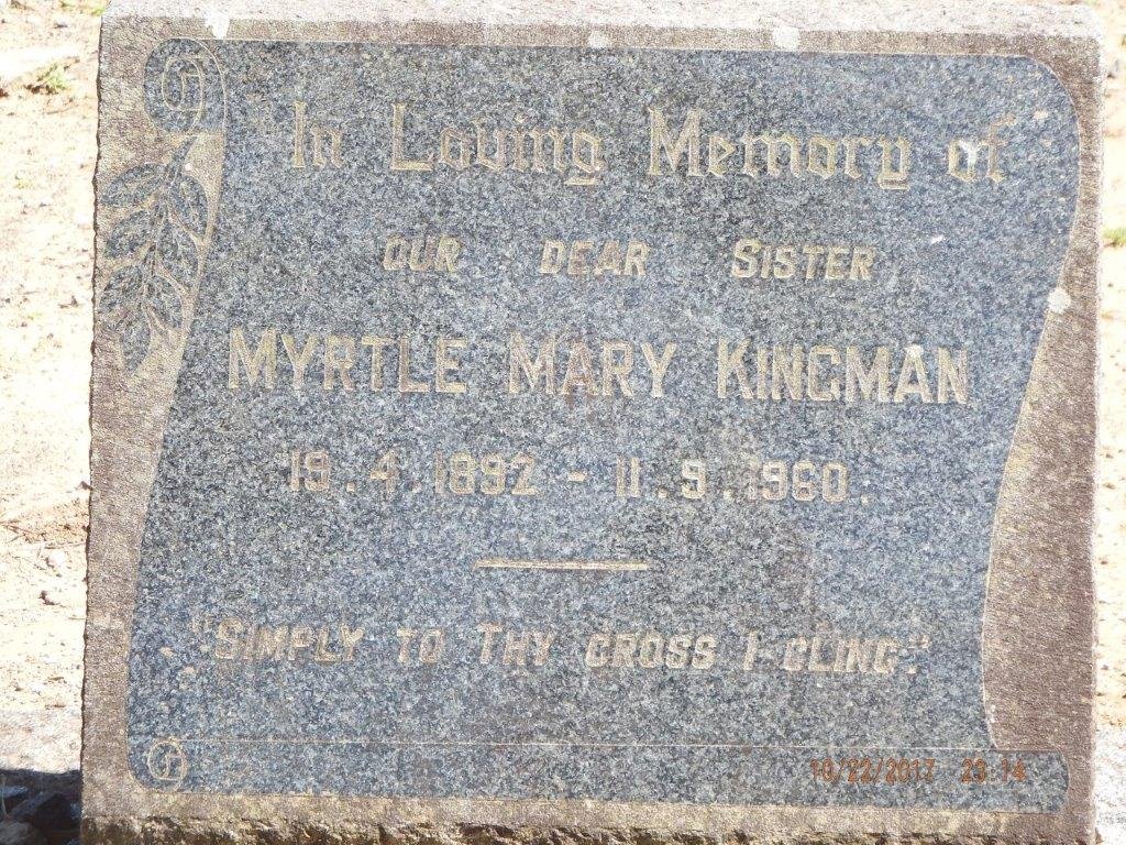 KINGMAN Myrtle Mary 1892-1960
