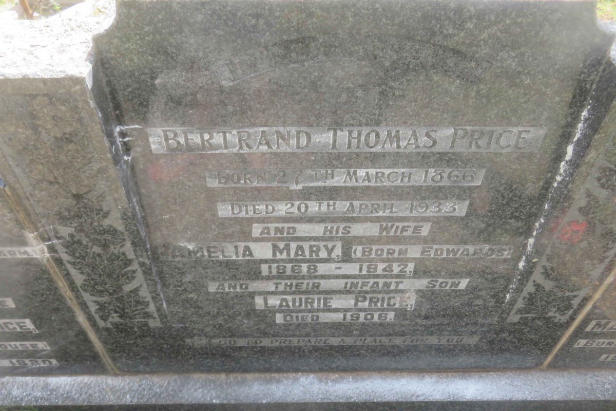 PRICE Bertrand Thomas 1866-1933 &amp; Amelia Mary EDWARDS 1868-1942 :: PRICE Laurie -1906