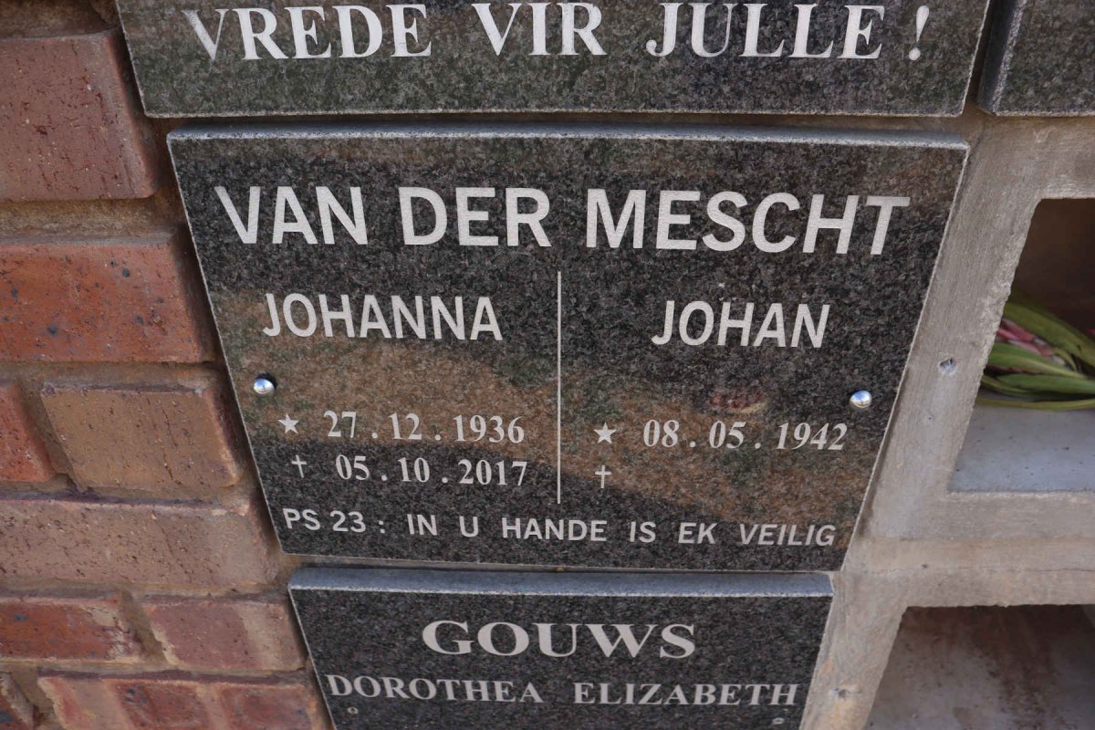 MESCHT Johan, van der 1942- & Johanna 1936-2017