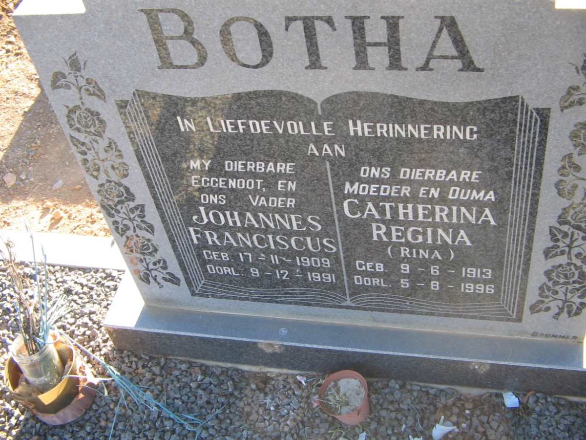 BOTHA Johannes Franciscus 1909-1991 &amp; Catherina Regina 1913-1996