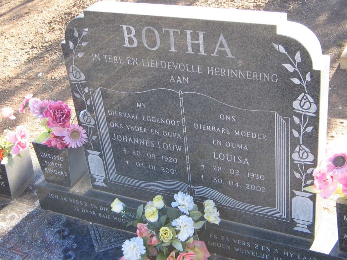 BOTHA Johannes Louw 1920-2001 &amp; Louisa 1930-2002