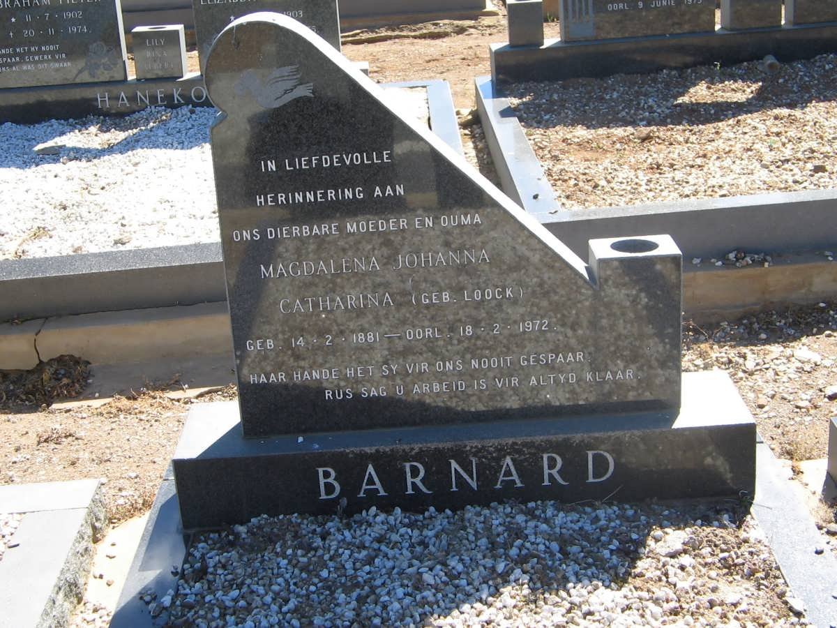 BARNARD Magdalena Johanna Catharina nee LOOCK 1881-1972