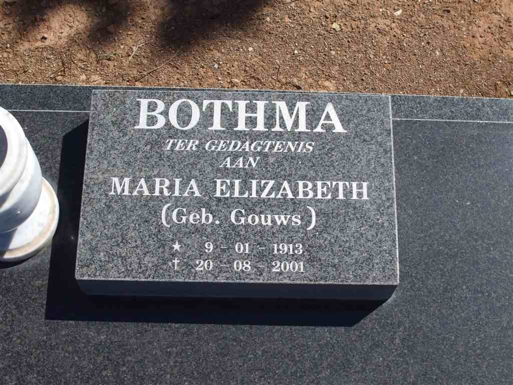 BOTHMA Maria Elizabeth nee GOUWS 1913-2001