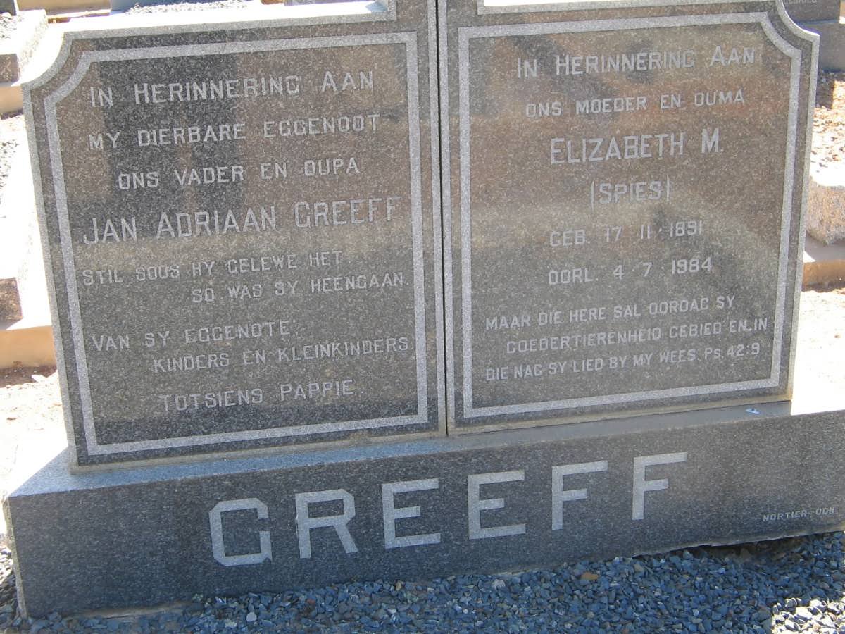 GREEFF Jan Adriaan  &amp; Elizabeth SPIES 1891-1984