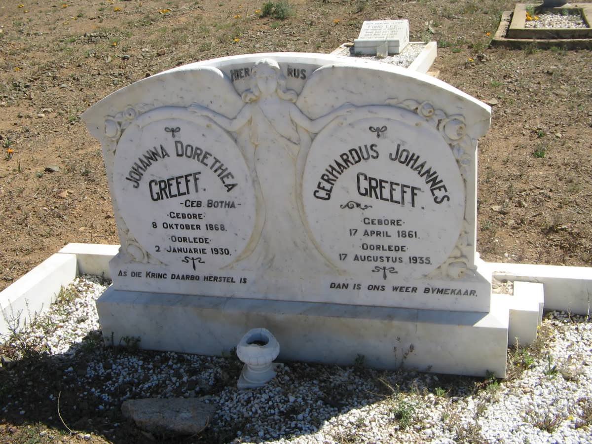 GREEFF Gerhardus Johannes 1861-1935 &amp; Johanna Dorethea BOTHA 1868-1930