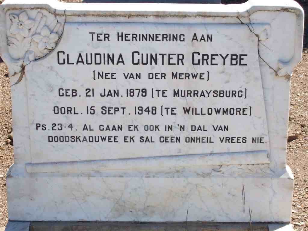 GREYBE Claudina Gunter nee VAN DER MERWE 1879-1948