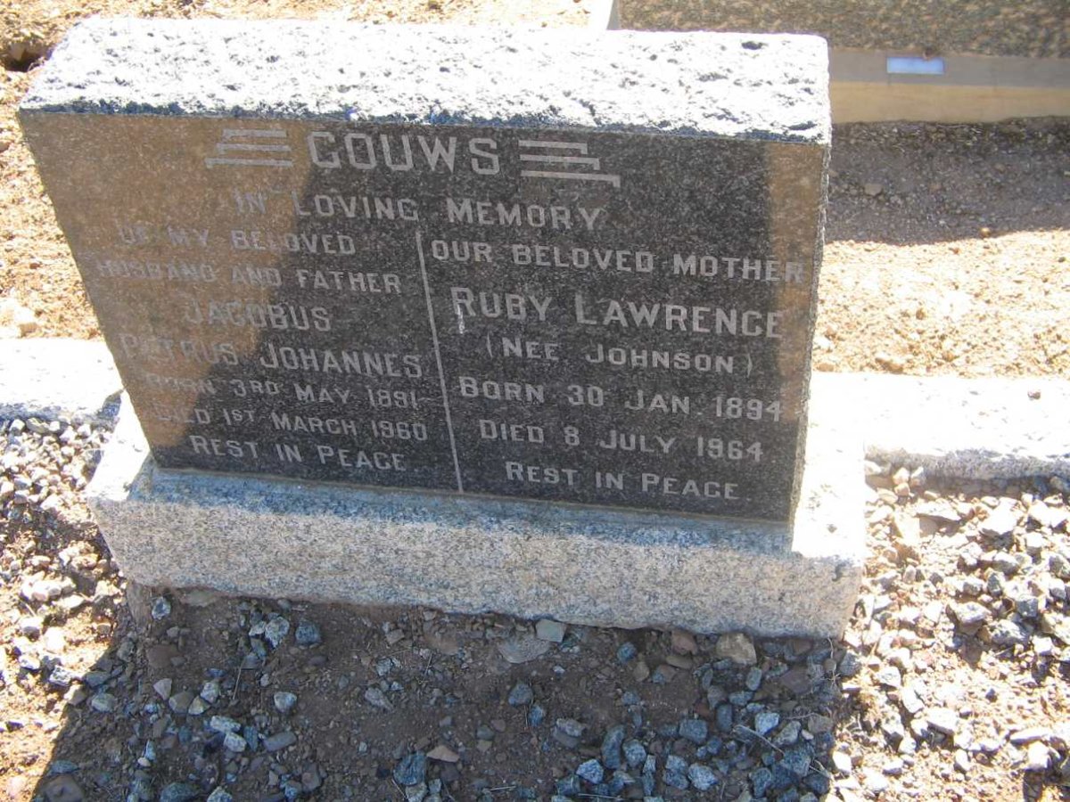 GOUWS Jacobus Petrus Johannes 1891-1960 &amp; Ruby Lawrence JOHNSON 1894-1964