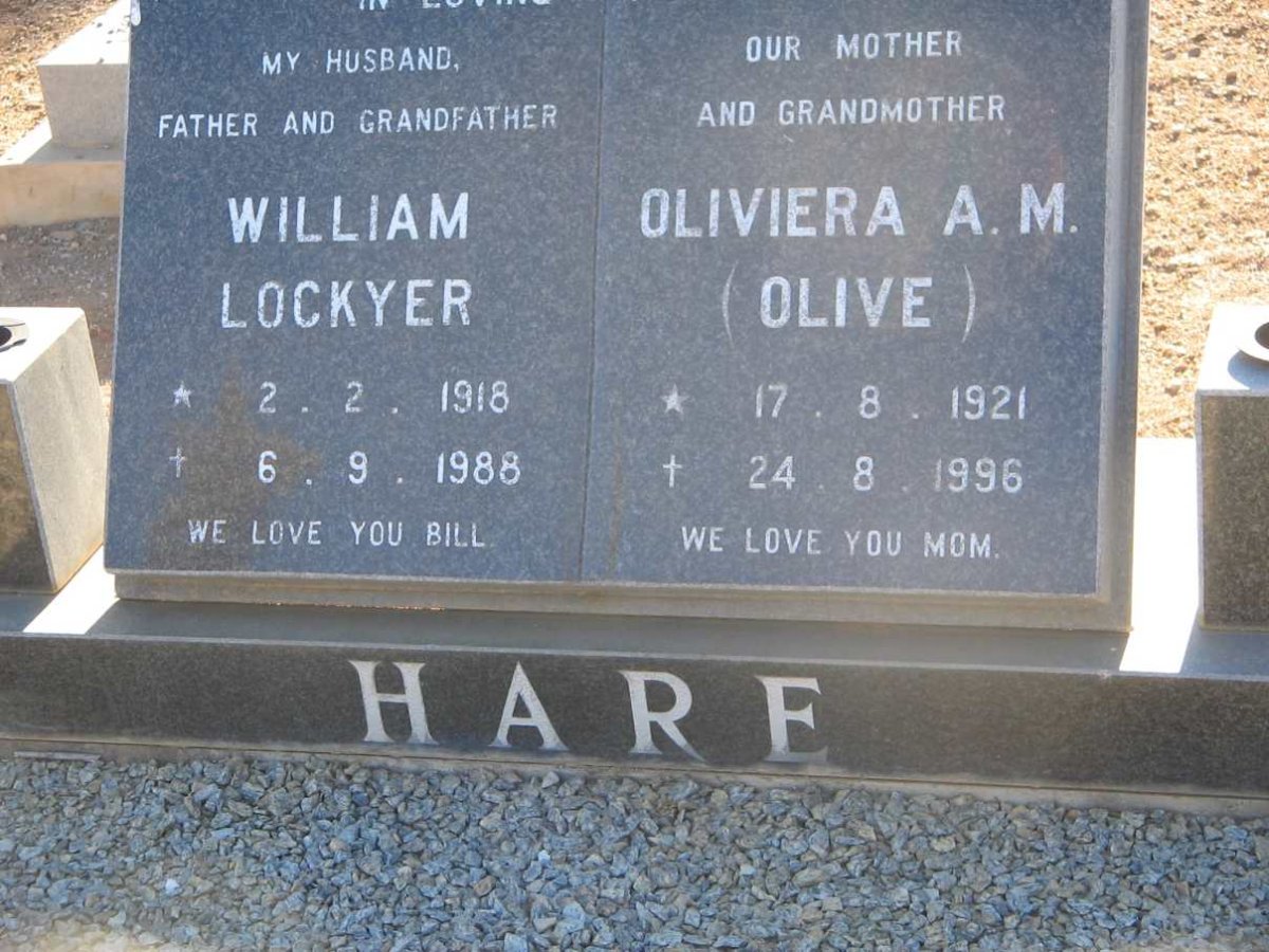 HARE William Lockyer 1918-1988 &amp; Oliviera A.M. 1921-1996