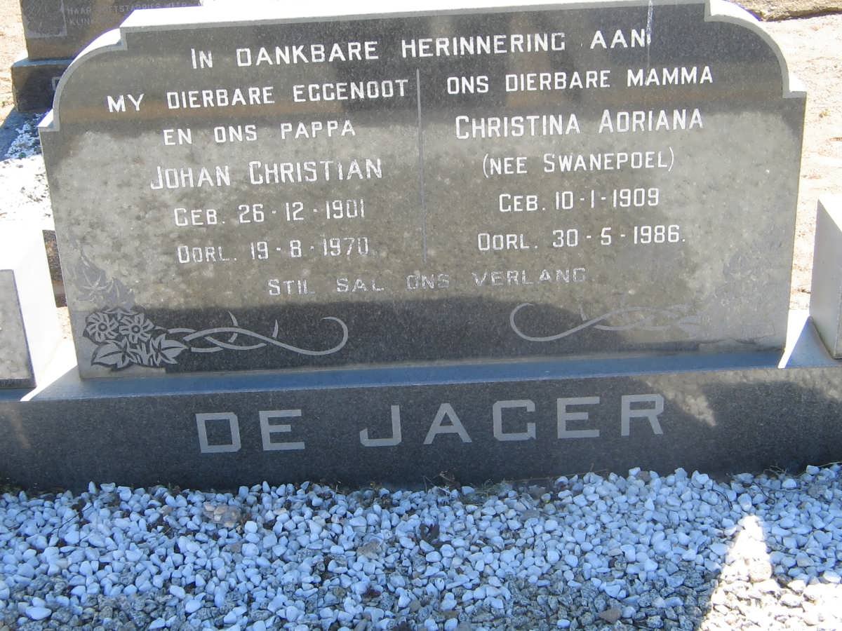 JAGER Johan Christiaan, de 1901-1970 &amp; Christina Adriana SWANEPOEL 1909-1986