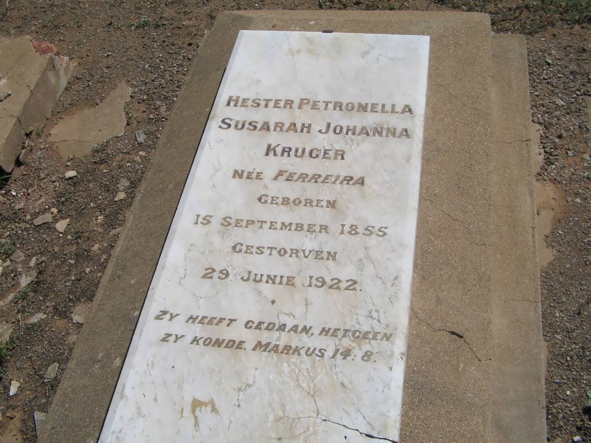 KRUGER Hester Petronella Susarah Johanna nee FERREIRA 1855-1922