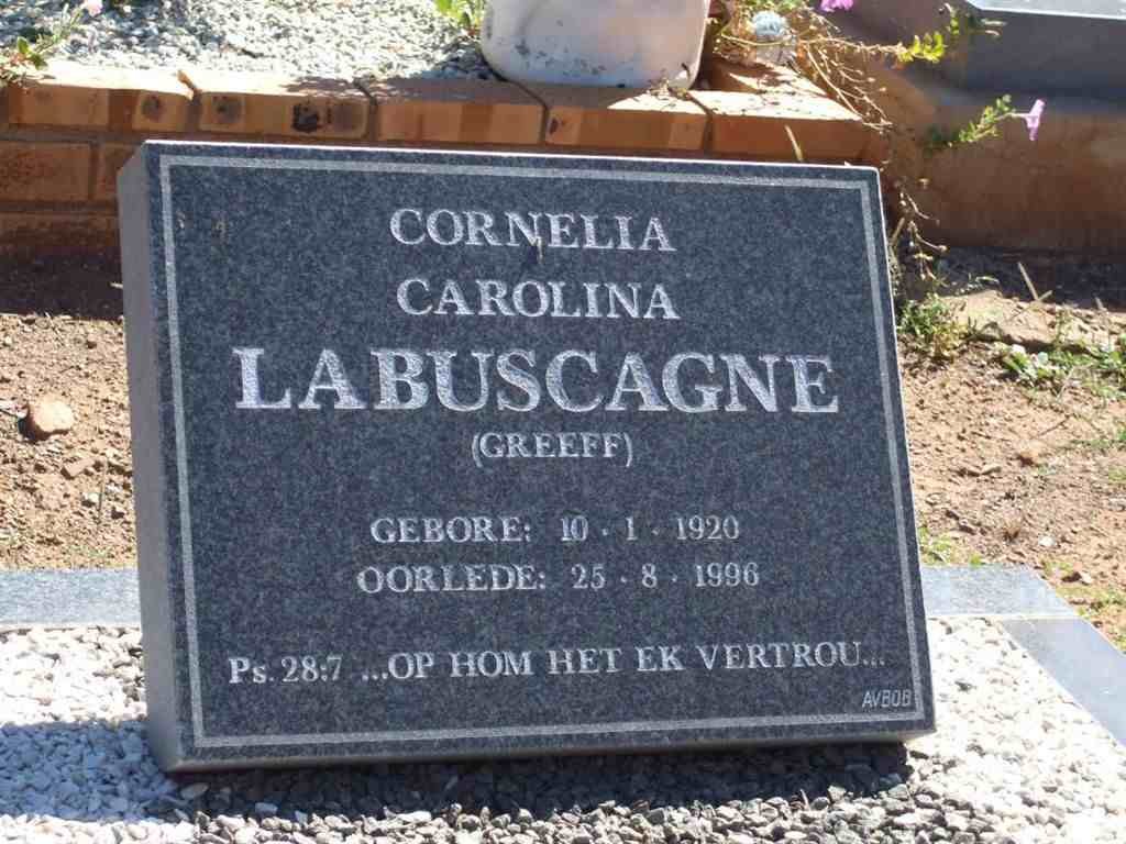 LABUSCAGNE Cornelia Carolina nee GREEFF 1920-1996