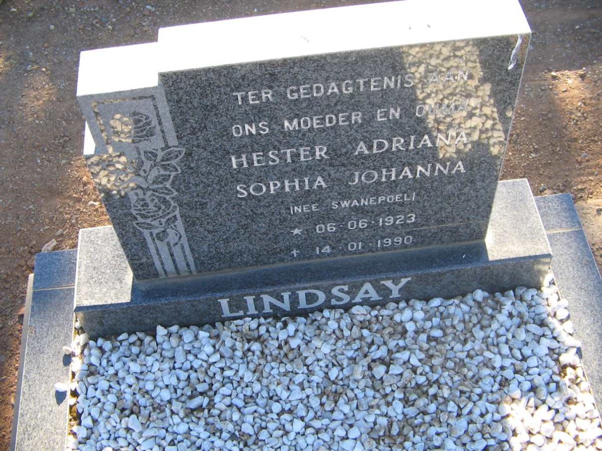 LINDSAY Hester Adriana Sophia Johanna nee SWANEPOEL 1923-1990