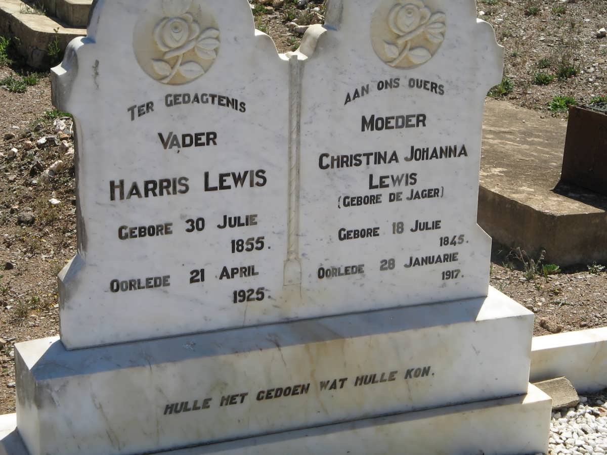 LEWIS Harris 1955-1925 &amp; Christina Johanna DE JAGER 1845-1917