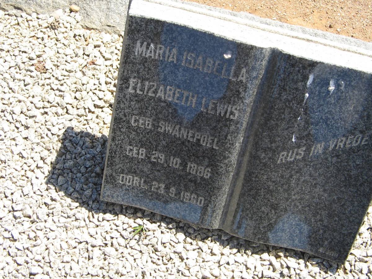 LEWIS Maria Isabella Elizabeth nee SWANEPOEL 1886-1960