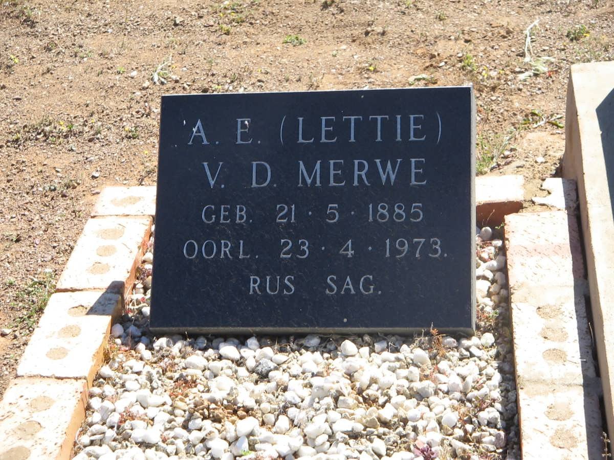 MERWE A.E., v.d. 1885-1973
