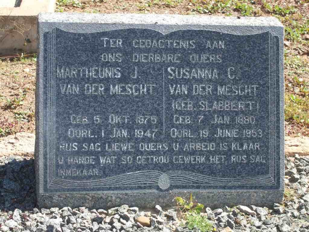 MESCHT Martheunis J., van der 1875-1947 &amp; Susanna C. SLABBERT 1880-1953