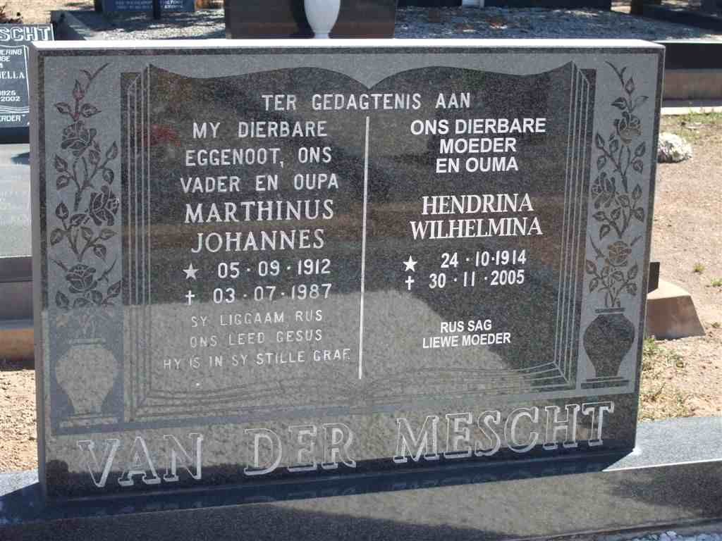 MESCHT Marthinus Johannes, van der 1912-1987 &amp; Hendrina Wilhelmina 1914-2005