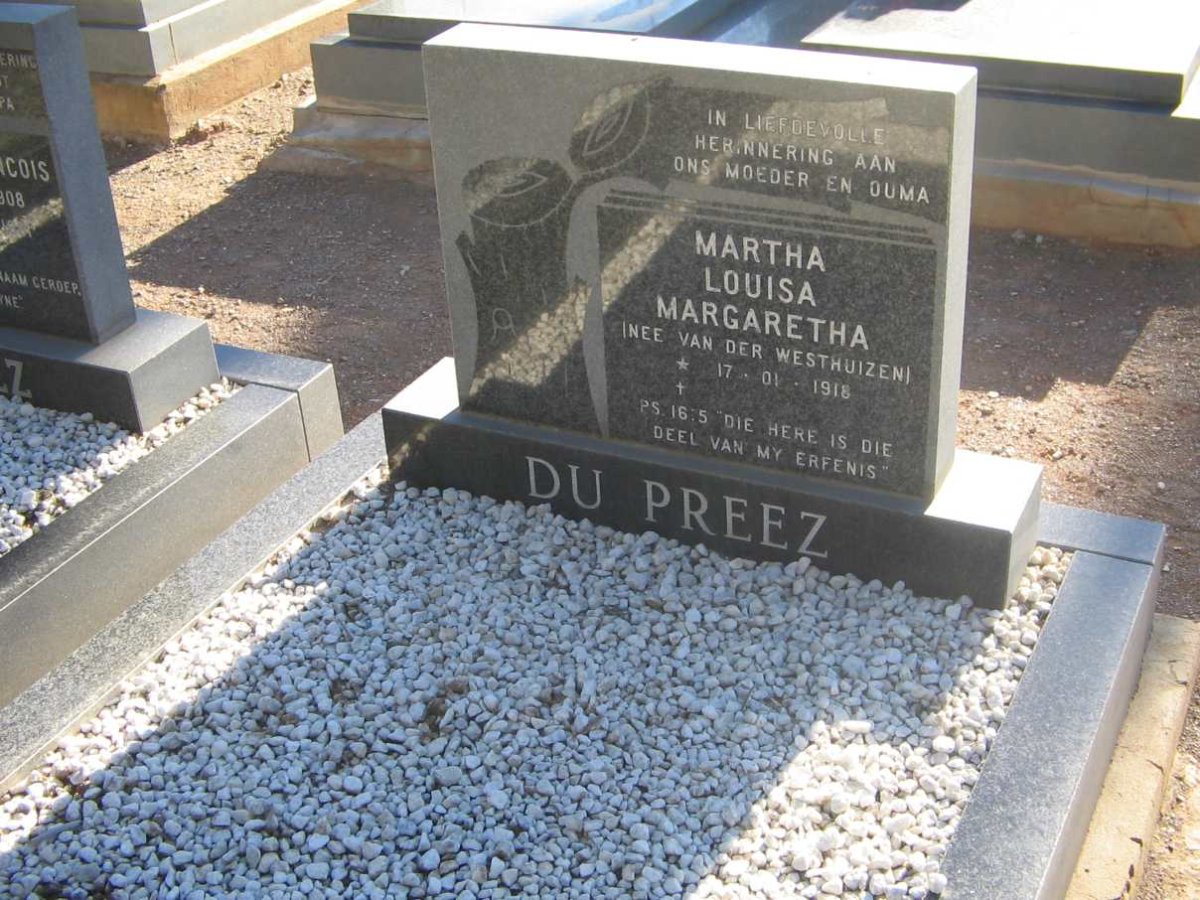 PREEZ Martha Louisa Margaretha, du nee van der WESTHUIZEN 1918-