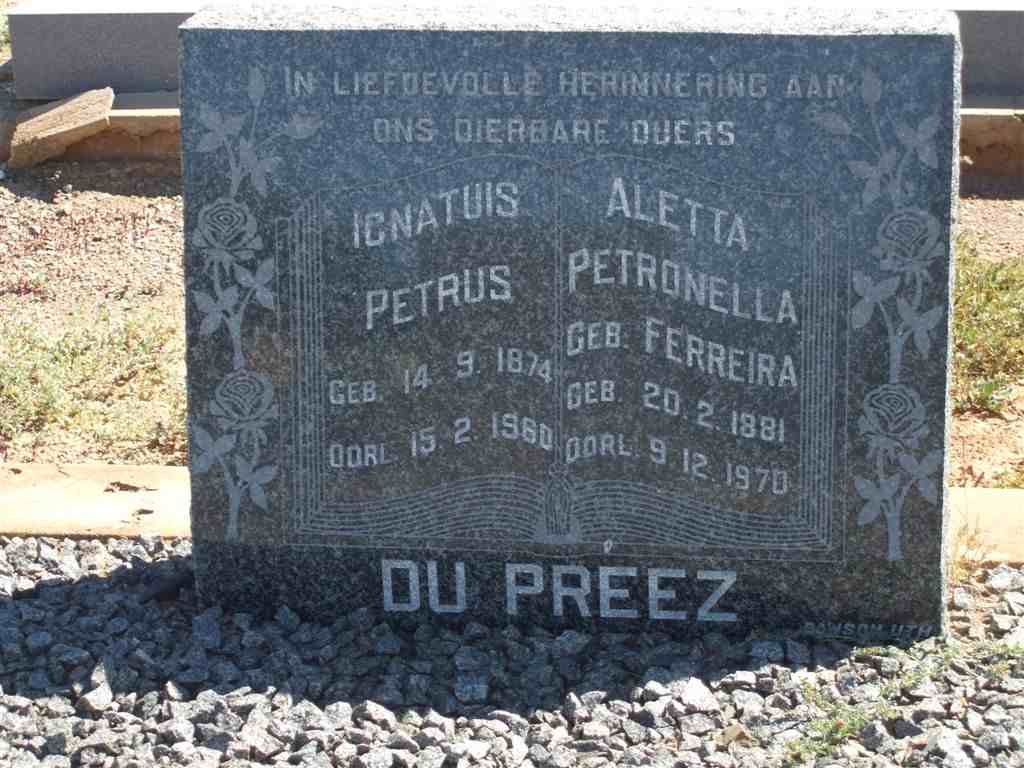 PREEZ Petrus, du 1874-1960 &amp; Aletta Petronella FERREIRA 1881-1970